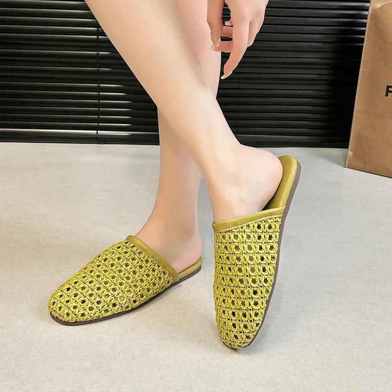Mode Vävd Flats Mules Skor Kvinnor Casual Sandaler Sommarslippers Slingback 2025 Mode Strandtofflor Ny Trend Mujer De Sandalias