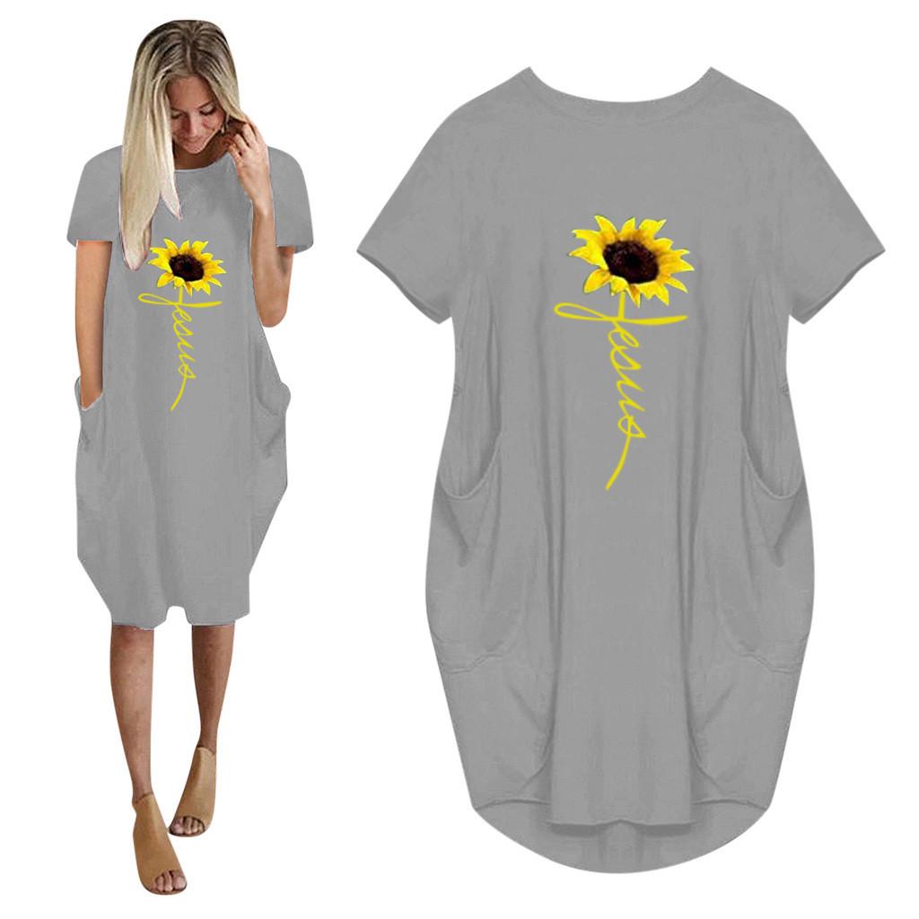 Damen Pullover Damen Oversized Baggy Kurzarm Tasche Pullover Kleid