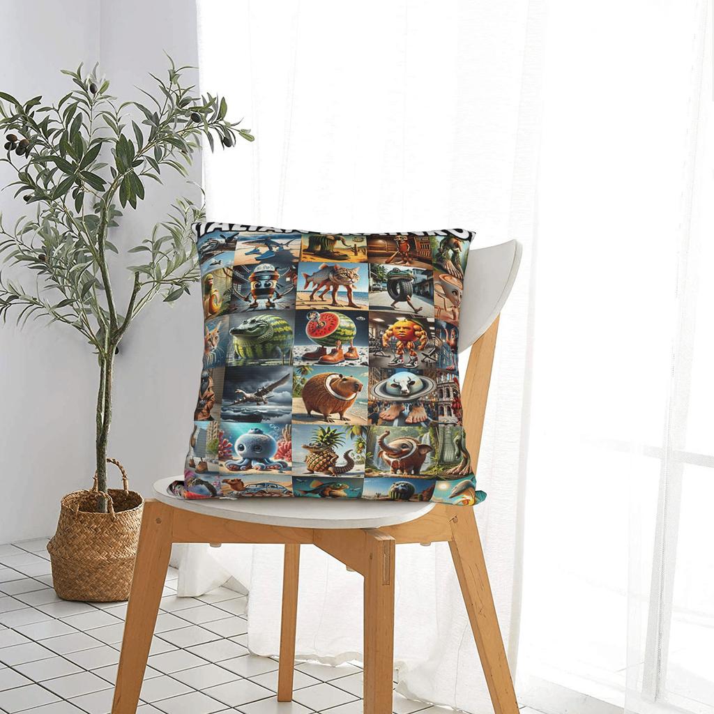 Types of Italian Brainrot Meme Character Pillow Cover Print Cushion Cover Kawaii Pillow Case For Living Room Bed Chair