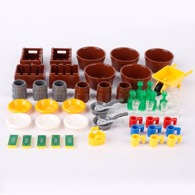 City Food Building Blocks Character Accessories Printing Set Fish Mushroom Fruit Burger Refrigerator Hot Dog Pizza Basin Toy