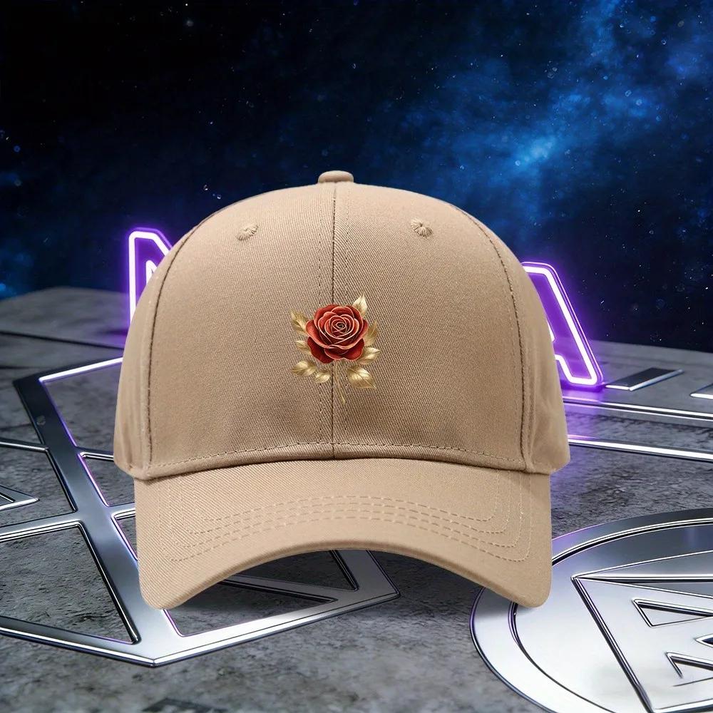 Gold Rose Aufdruck Baseballkappe Unisex Polyester Lässig Verstellbar Sonnenhut
