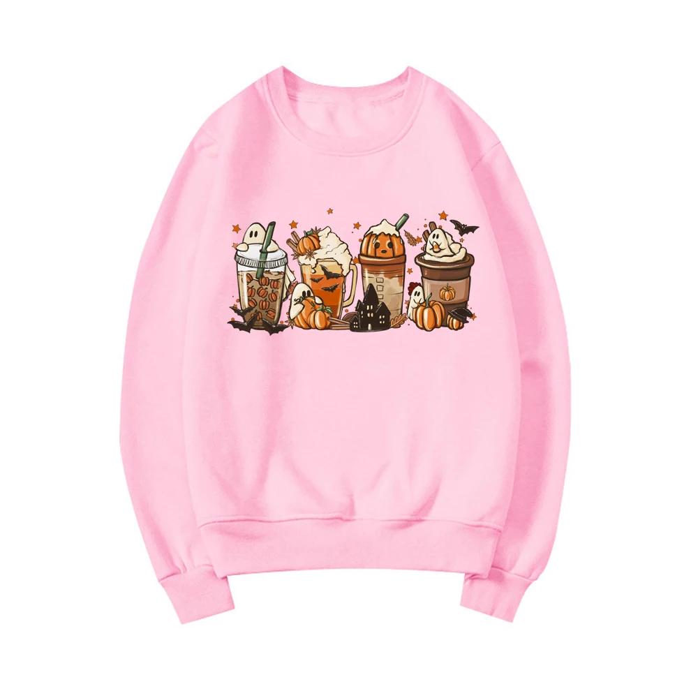 Fall Coffee Sweatshirt Cute Fall Hoodies Thanksgiving Pullovers Halloween Gift Unisex Long Sleeve Sweatshirt Coffee Lover Tops