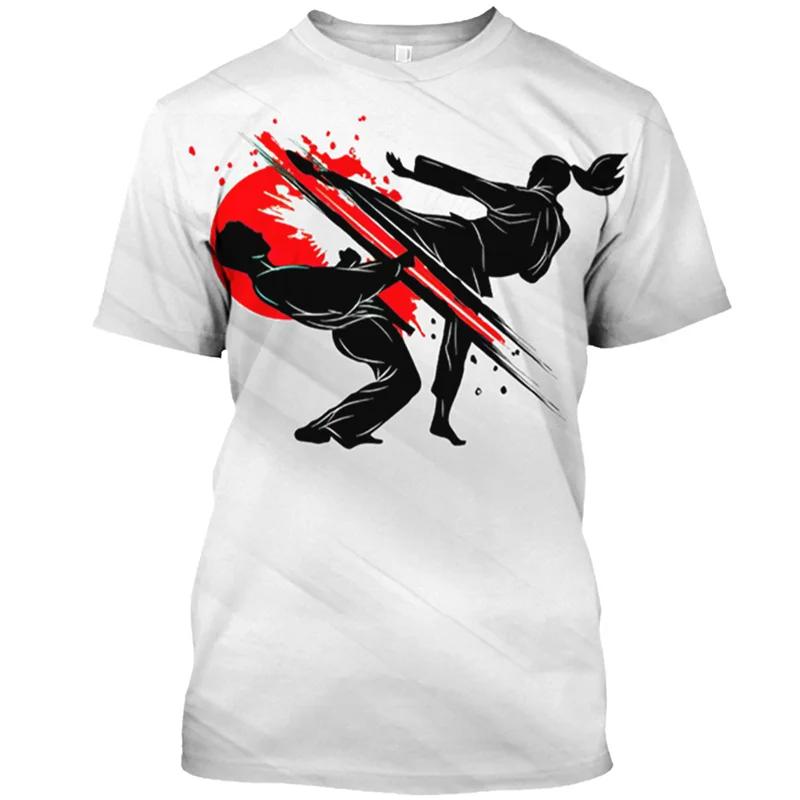 Camisetas de Verano de Cuello Redondo con Estampado 3D de Kickboxing Artes Marciales, Camisetas de Hombre Casuales de Moda de Manga Corta