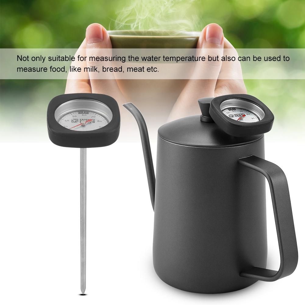 600ml Kaffekanna i rostfritt stål Svanhalsutlopp Tekanna med termometer(Svart)