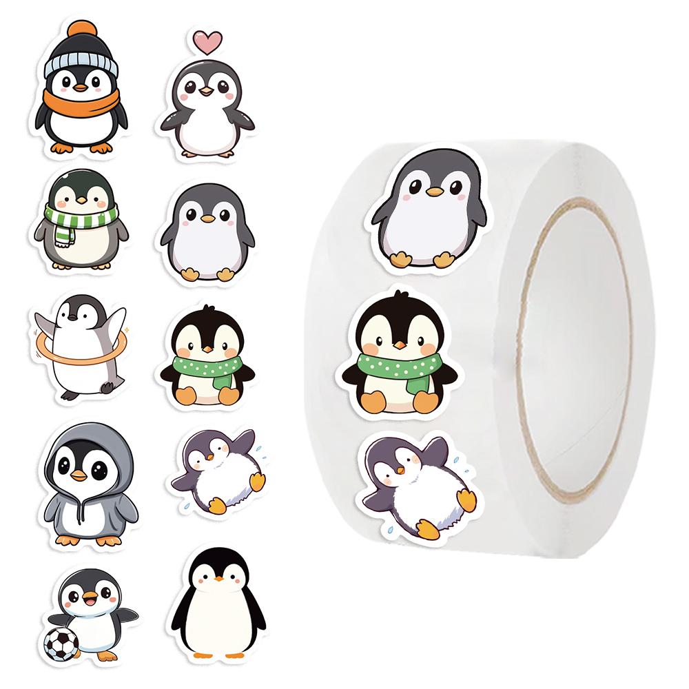 500PCS Penguin Stickers Cute Winter Stickers Roll 10 Designs Graphic Cartoon Aesthetics Decal Roll Funny Penguins Animals Decals