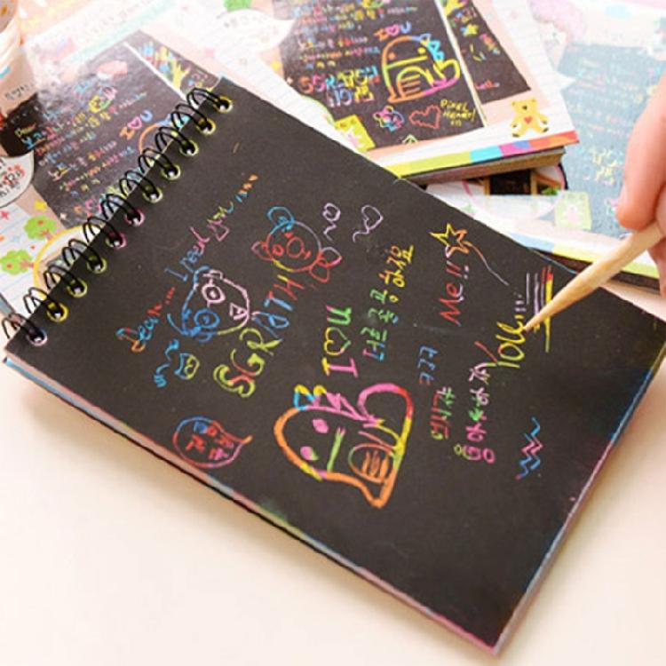 Portable Scratch Drawing Book Built in Colorful Pattern Twin Coil Binding Doodling Book for Children Adult Art Drawing