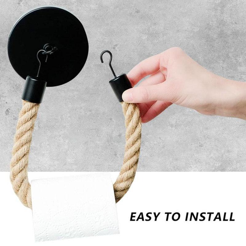 Uchwyt na papier toaletowy bez dziurkowania, sznurek lniany, uchwyt na ręczniki papierowe, samoprzylepny wiszący sznurek do papieru, uchwyt na chusteczki higieniczne montowany na ścianie