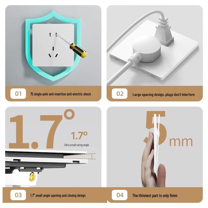 GJDQ 86 Type 1-Gang 5-Hole USB AC Wall Socket Panel