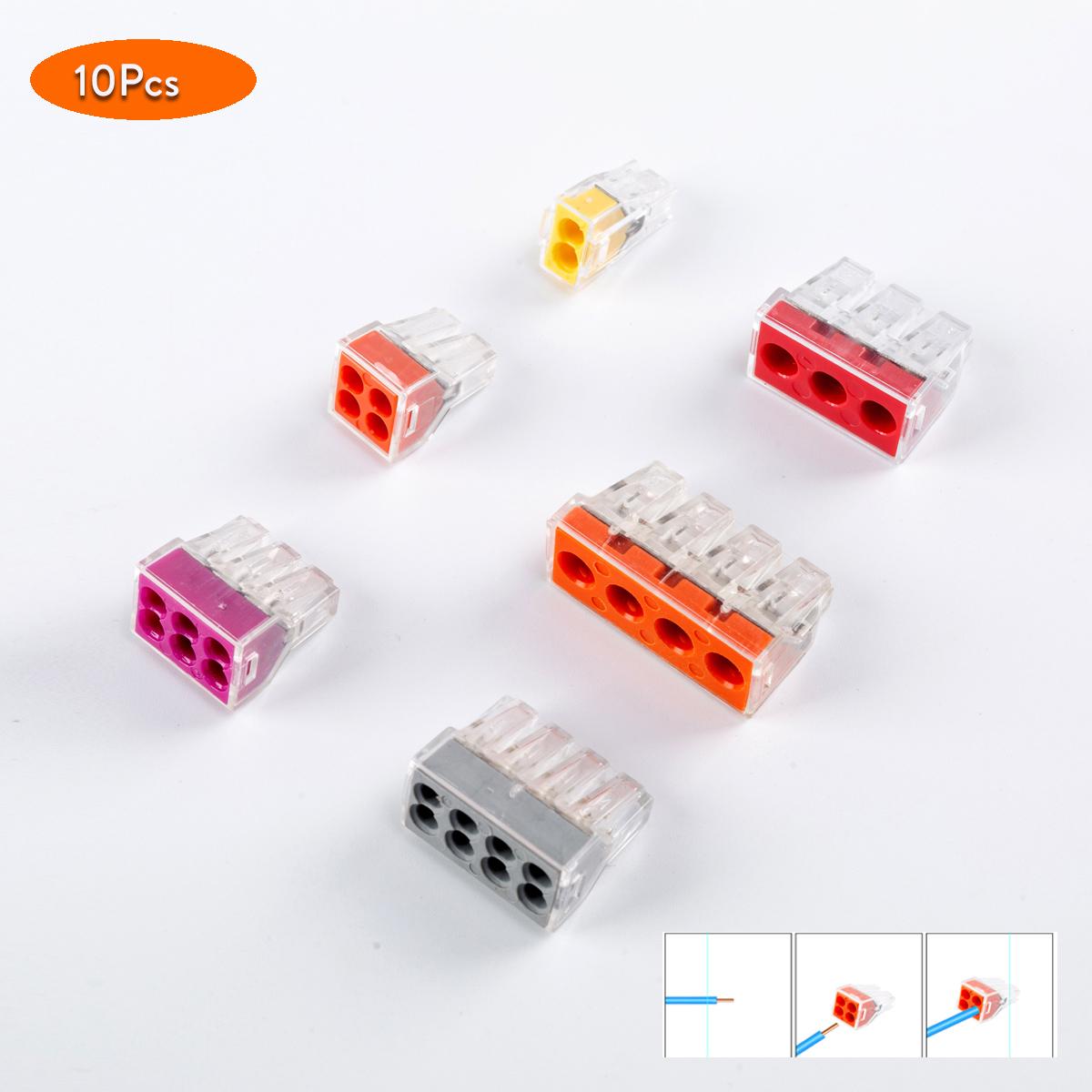

10 шт., разъемы для проводов PCT-102/104/108, компактный мини-разъем для быстрого подключения кабеля для проводников распределительной коробки, вставная клеммная колодка
