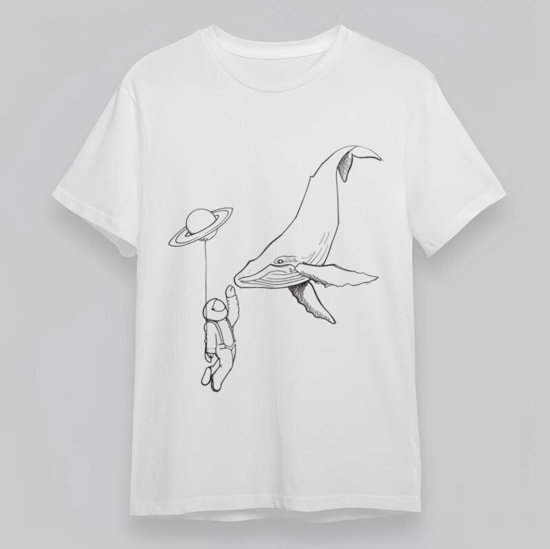 

Men s Plus Size Classic T-Shirt Astronaut With Whale and Saturn Balloon Tee USA L