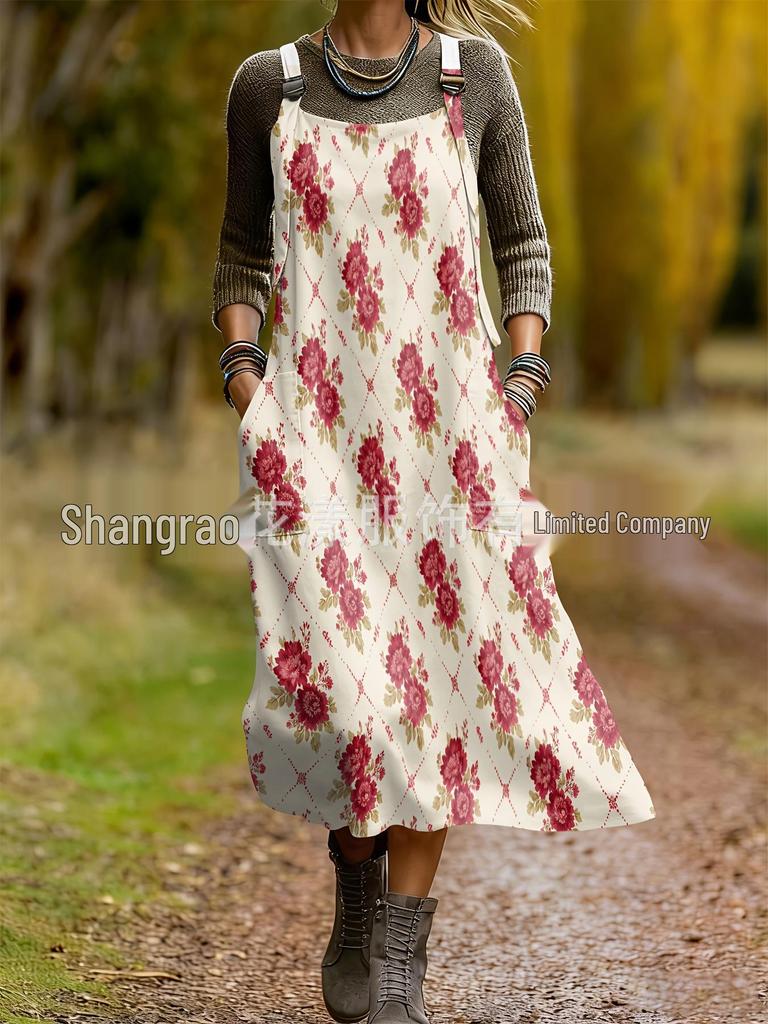 2026 Spring Women's Retro Ethnic 3D Print Dress