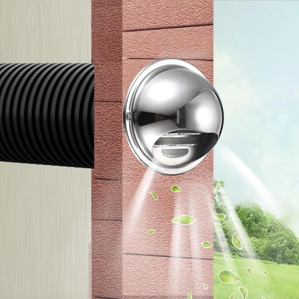 2 Stück 304 Edelstahl Lüftungsgitter Wandlüftungsabdeckung, Rund 98mm Lüftungsgitter Haube Abluftventilator Lüftungsabdeckung mit integriertem