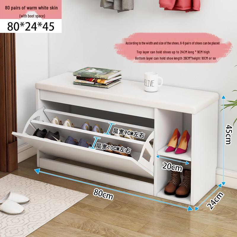 Shoe Storage Bench with Flip-Top Cabinet and Integrated Stool for Entryway