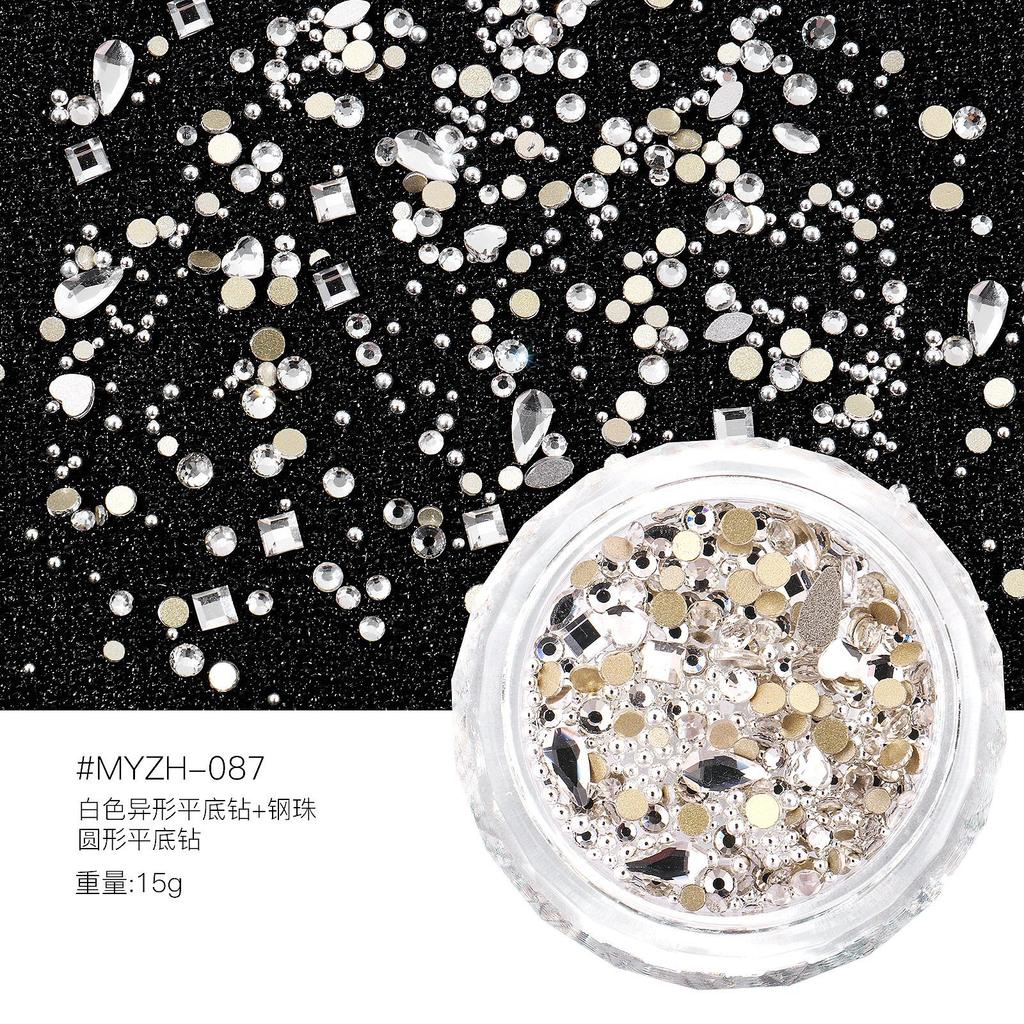 Round Box Nail Art Jewelry Glass Butterfly Camellia Pointed Bottom Drill Flat Bottom Diamond Nail Art Diamond Jewelry Mixed