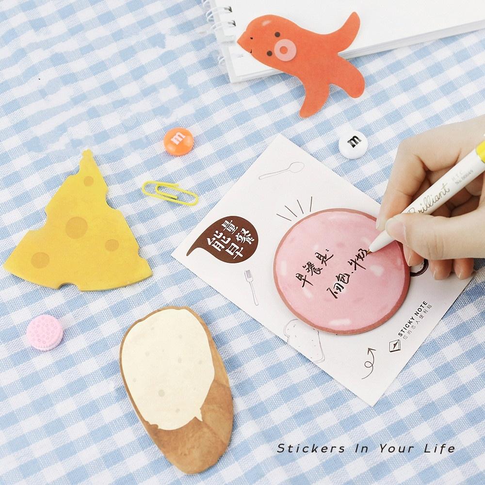 Creative Cute Breakfast Food Ham Bread Baguette Sausage Cheese Sticky Notes  Adhesive Memo Pad Planner Paper Sticker