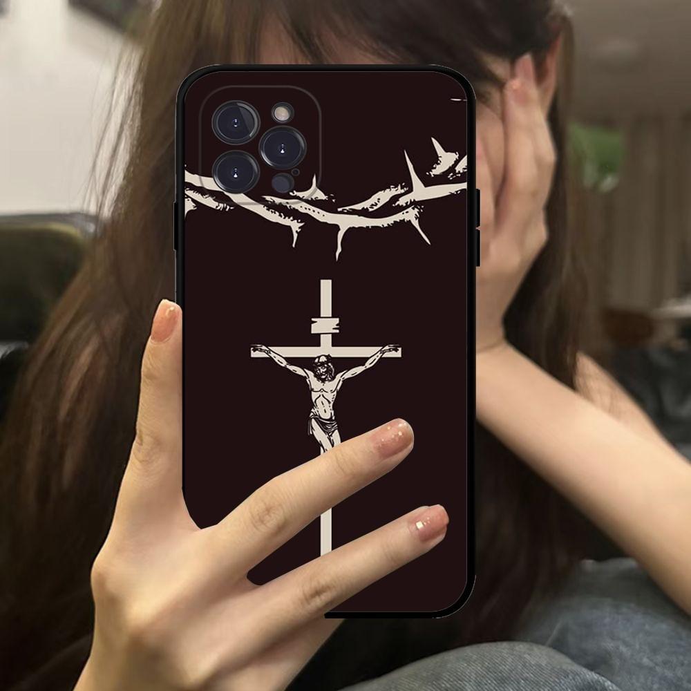 Black Cross Phone Case For IPhone 16 15 14 11 12 13 Mini Pro XS Max Cover 6 7 8 Plus X Funda Shell