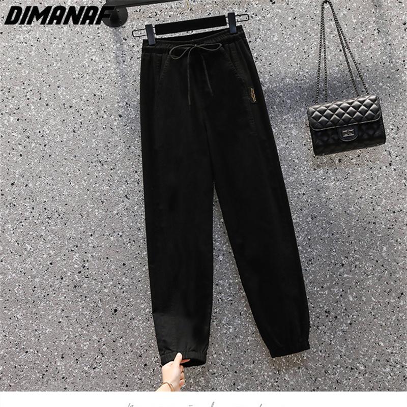 DIMANAF 2025 Plus Size Long Pants Women Elastic Loose High Waist Vintage Solid Loose Casual Female Basic Trousers Green Black