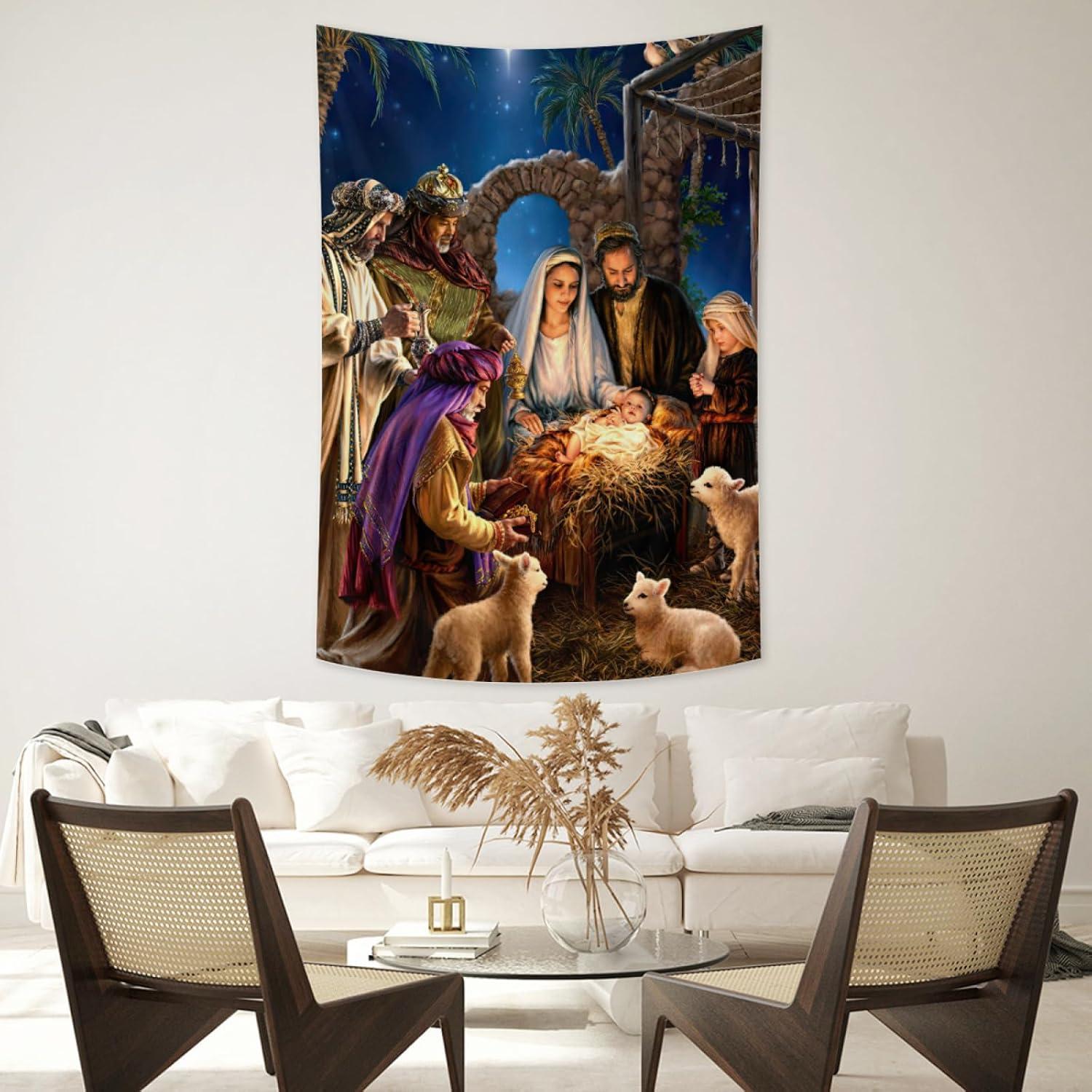 Tapestry of the flying scene of the Nativity of Christ on the wall 75x100
