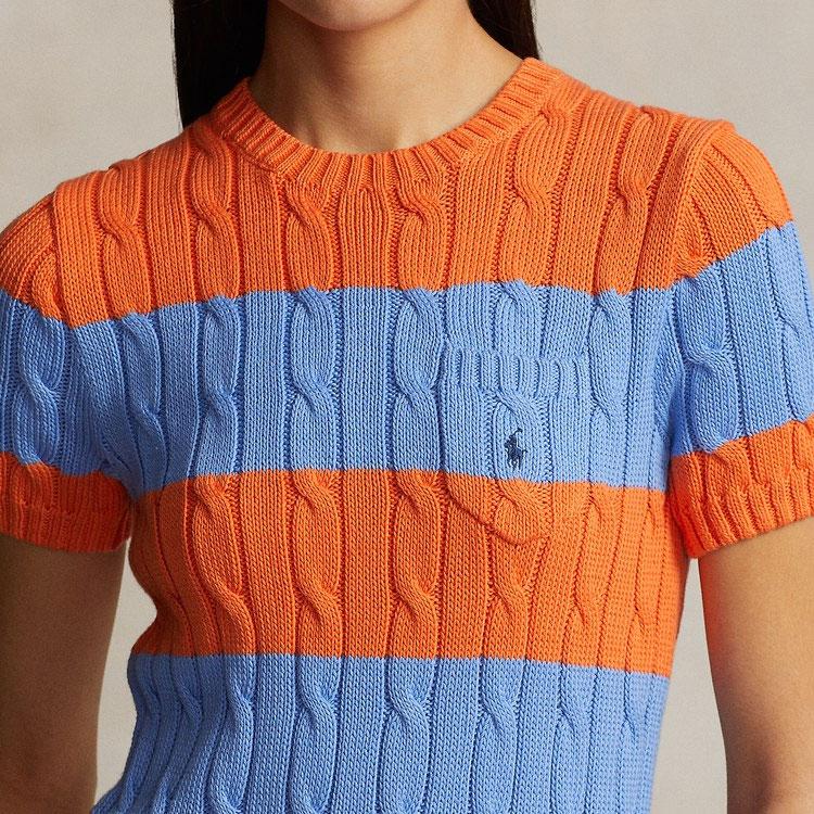Polo Ralph Lauren SS24 Striped Cable Knit Crew Neck Slim Fit Short Sleeve Sweater Women Sweater Multicolor WMPOSWENC020886-400