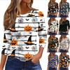 Women 3/4 Sleeve Casual Shirt Loose Fit Round Neck Halloween Print T Shirt Comfortable Lightweight Top for Everyday Wear