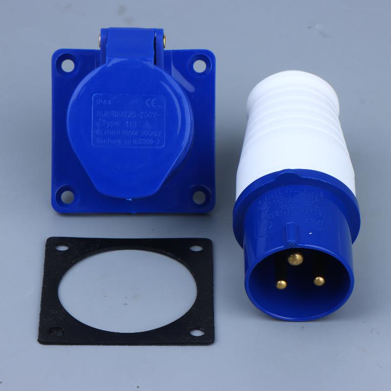 Easy Install 220V 16A 3 Pin Industrial Waterproof Plug Socket Durable Power Connector for Caravan Trailer Motorhome