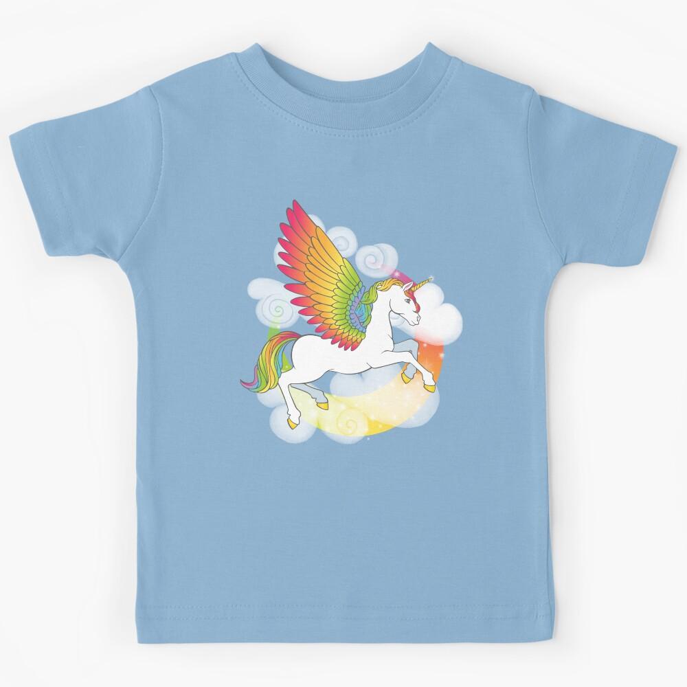 Rainbow Winged Unicorn in Dreamy Sky Kids T-Shirt 170