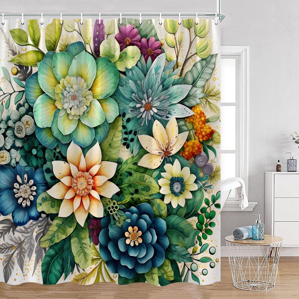 Bohemian Blume Duschvorhang Boho Floral Vintage Druck Mandala Blumen und Pflanzen Badezimmer Vorhang Polyester Bad Dekoration