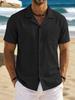 Mens Retro Casual Loose Cotton Linen Short Sleeve Shirt