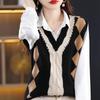 V-Neck Color-Block Loose Layered Women's Vest for Autumn/Winter - Perfect Over Sweaters, Cardigans, Knitwear & Wool Outerwear