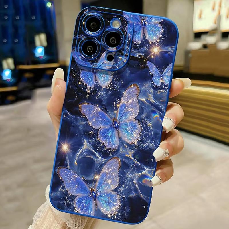 Shiny Blue Butterfly Printed Silicone Phone Case For iPhone 17 16 15 11 13 12 14 Pro Max 16e 17e Air 14 15 Plus XR X Soft Cover