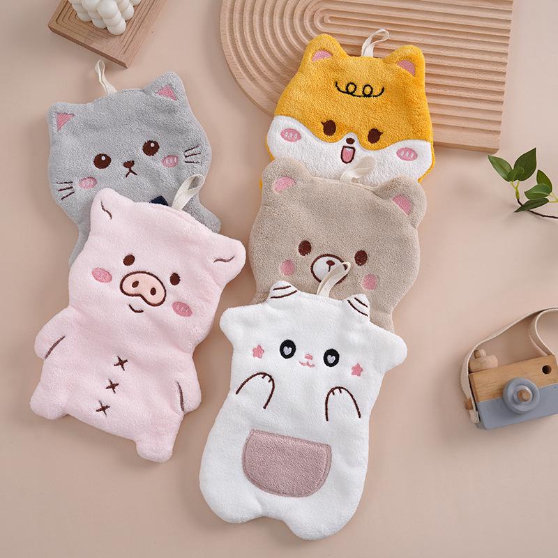 Adorable Cartoon Coral Fleece Hand Towel for Kids - Absorbent Kitchen/Bathroom Accessory