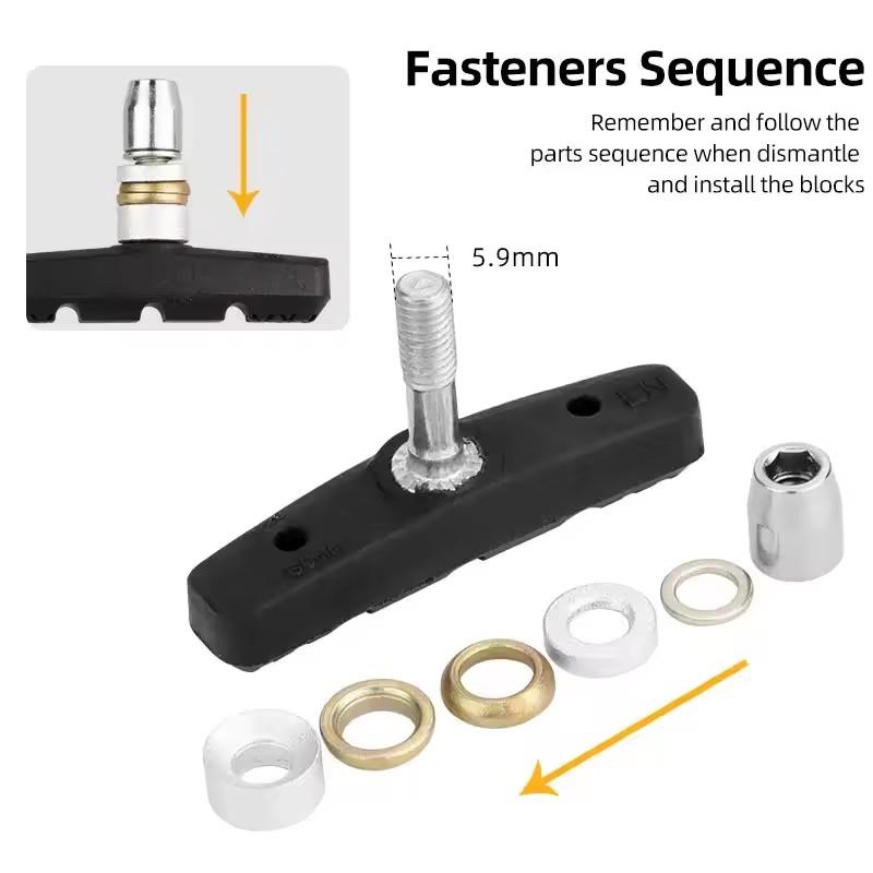 60mm Threaded V-Brake Pads All Weather Brake Shoes for MTB Mountain Bike Linear Pull Brakes Replacement Parts