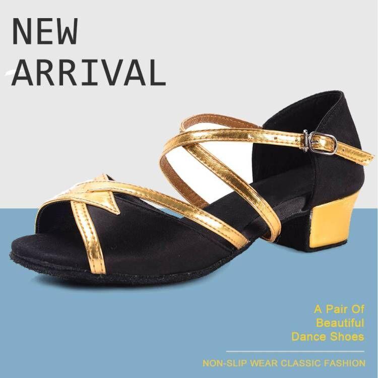 

Детская женская атласная танцевальная обувь из искусственной кожи для танцев в латиноамериканском танго, гладкая нескользящая танцевальная обувь на низком каблуке