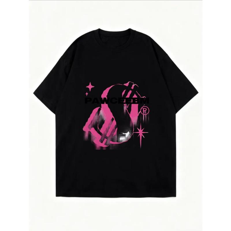 Weißes Oversized T-Shirt mit Pawceebm Pink Graffiti-Print und Sternen für Freizeitkleidung