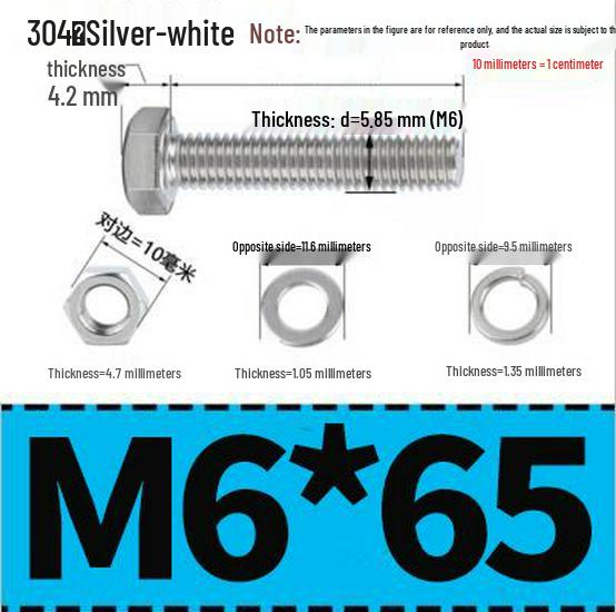 304 Stainless Steel Hex Head Bolt and Nut Set M6-M14, Lengths 8-100mm