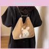 Adorable Plush Cartoon Tote Bag For Women Stylish Large Capacity Shoulder Bag For School And Daily Use In Black Khaki And Cream Colors