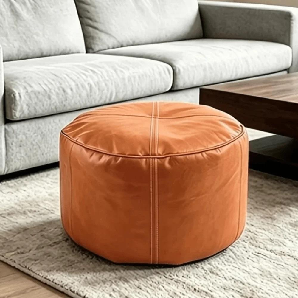Round Seat Cushion Cover Unstuffed Faux Leather Pumpkin Pouf Cover Large Capacity Minimalist Storage Bag Storage