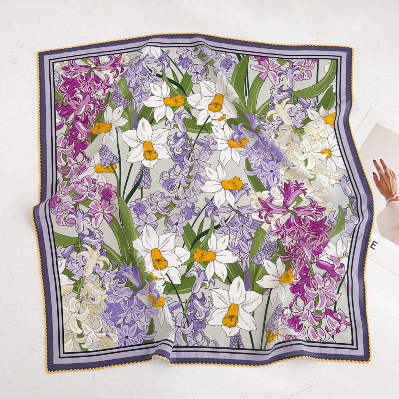 100% Silk Crepe Square Scarf Women Fashion Office Decorative Lace Neckerchief