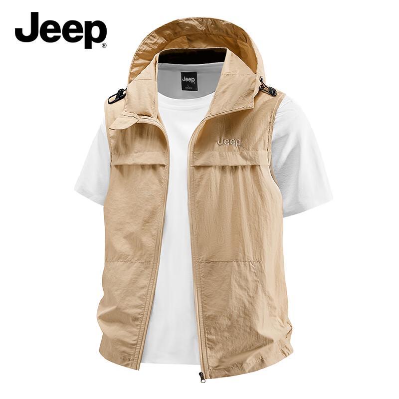 Jeep Men s Lightweight Hooded Summer Vest 3XL бежевый