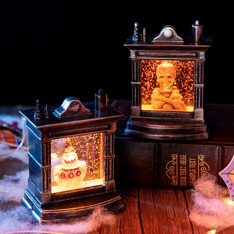 Halloween Fireplace Lamp Pumpkin Lantern Ghost Lamp Ghost Festival Skull Wind Lamp Halloween Night Light Desktop Ornament