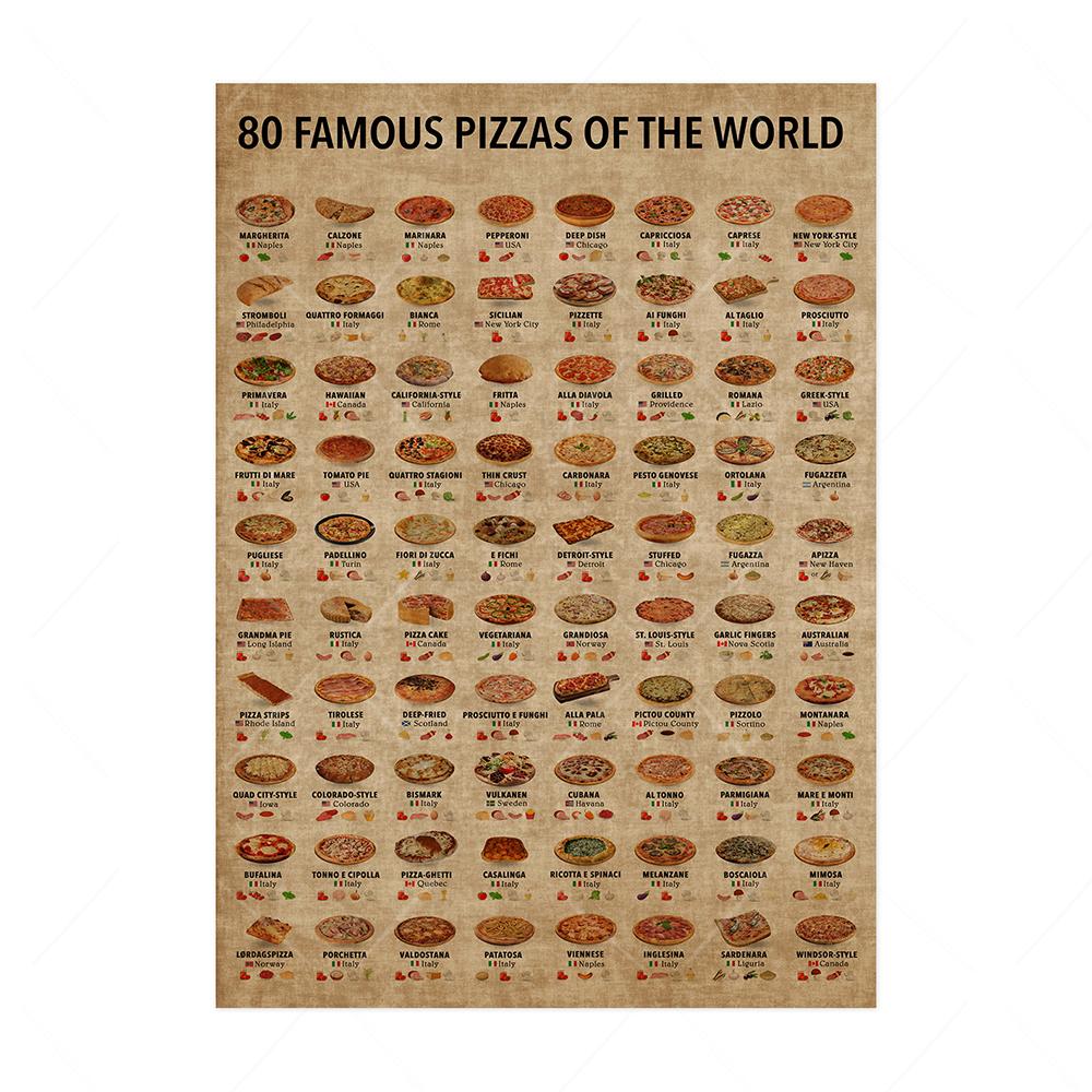 

80 самых известных пицц в мире. Забавная вкусная китче. Живопись. Настенная роспись. Еда. Искусство. Современные картины. Украшение гостиной. A4 21x30cm No Frame