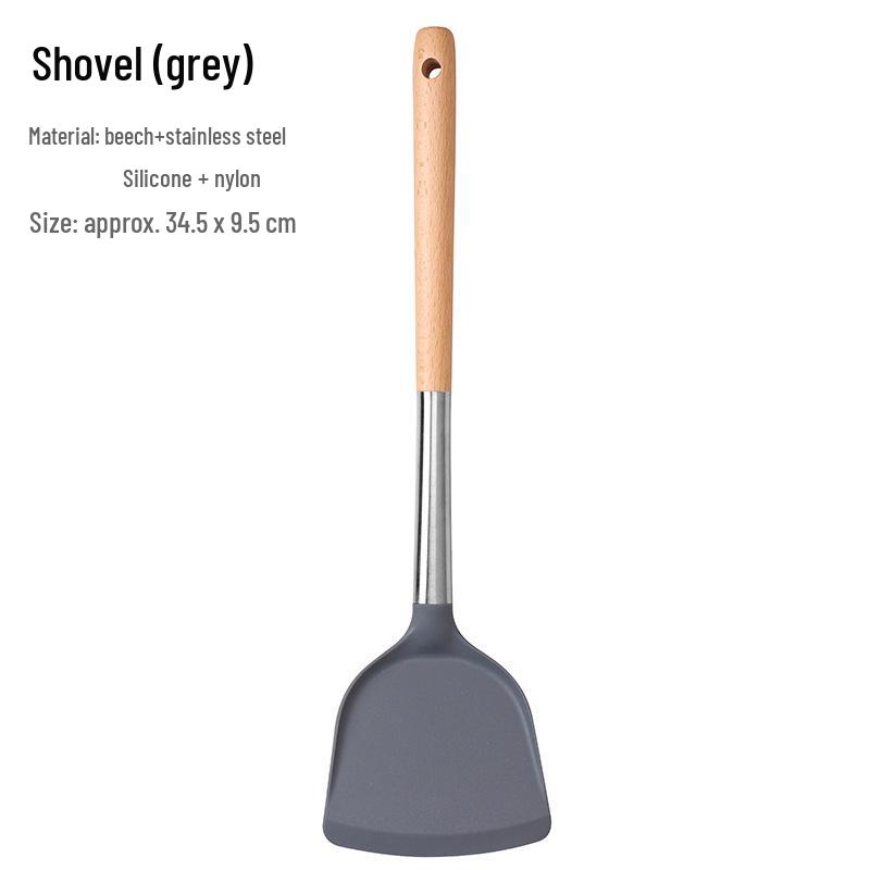 High-Value Silicone Cooking Shovel with Wooden Handle - Non-stick Pan Special, Stainless Steel Kitchen Utensil