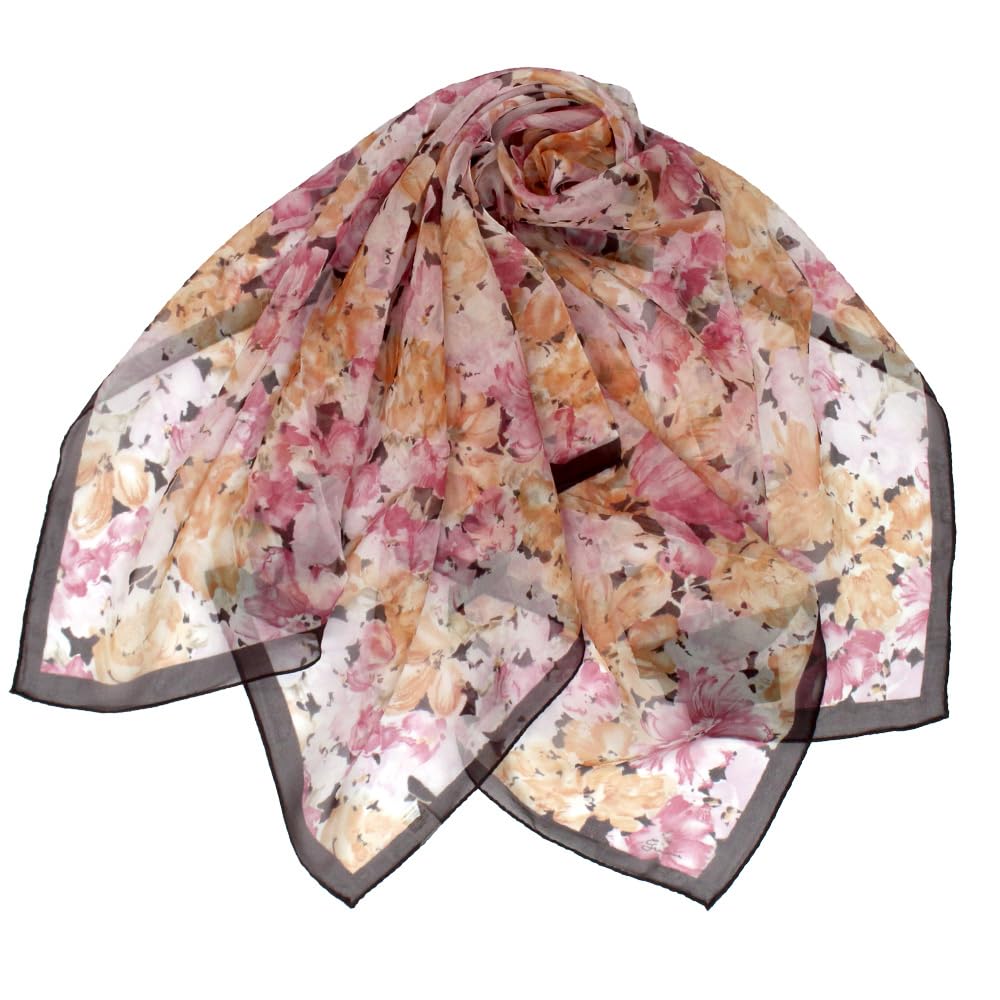 Gran Creer Silk Large Made In by Grancreer Scarf, Square, 88x88cm, Women's, Japan, (A-Floral Pink)
