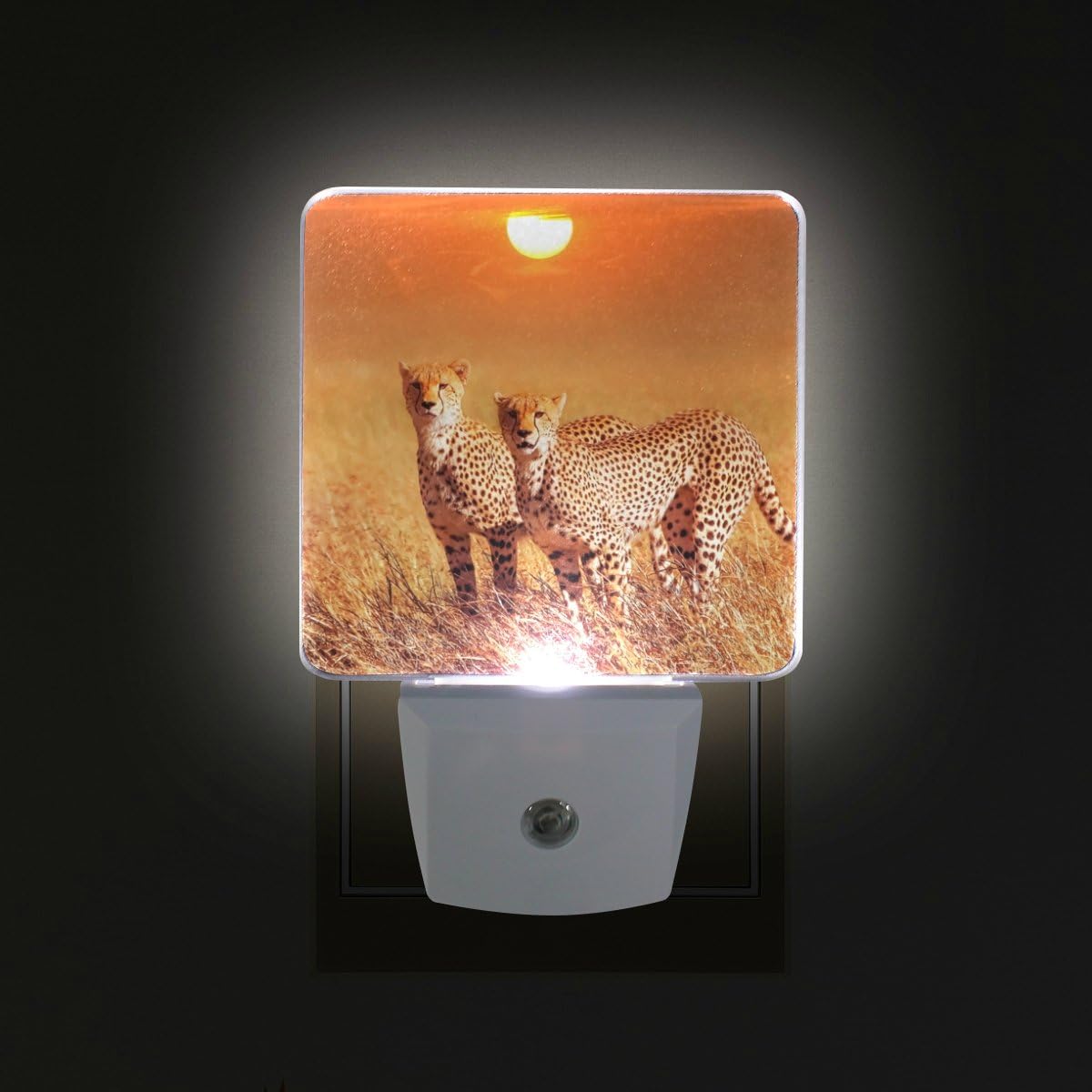 

Включаемый в розетку светодиодный ночник с принтом двух гепардов и датчиком сумерек для спальни, ванной комнаты, прихожей, лестничных пролетов, 2 шт. - 0,5 Вт