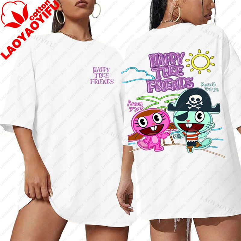 Happy Tree Friends Camiseta Unisex Anime Camiseta Camisa Novedad Tendencia Harajuku Estilo Retro de los 90 Ropa Verano Informal