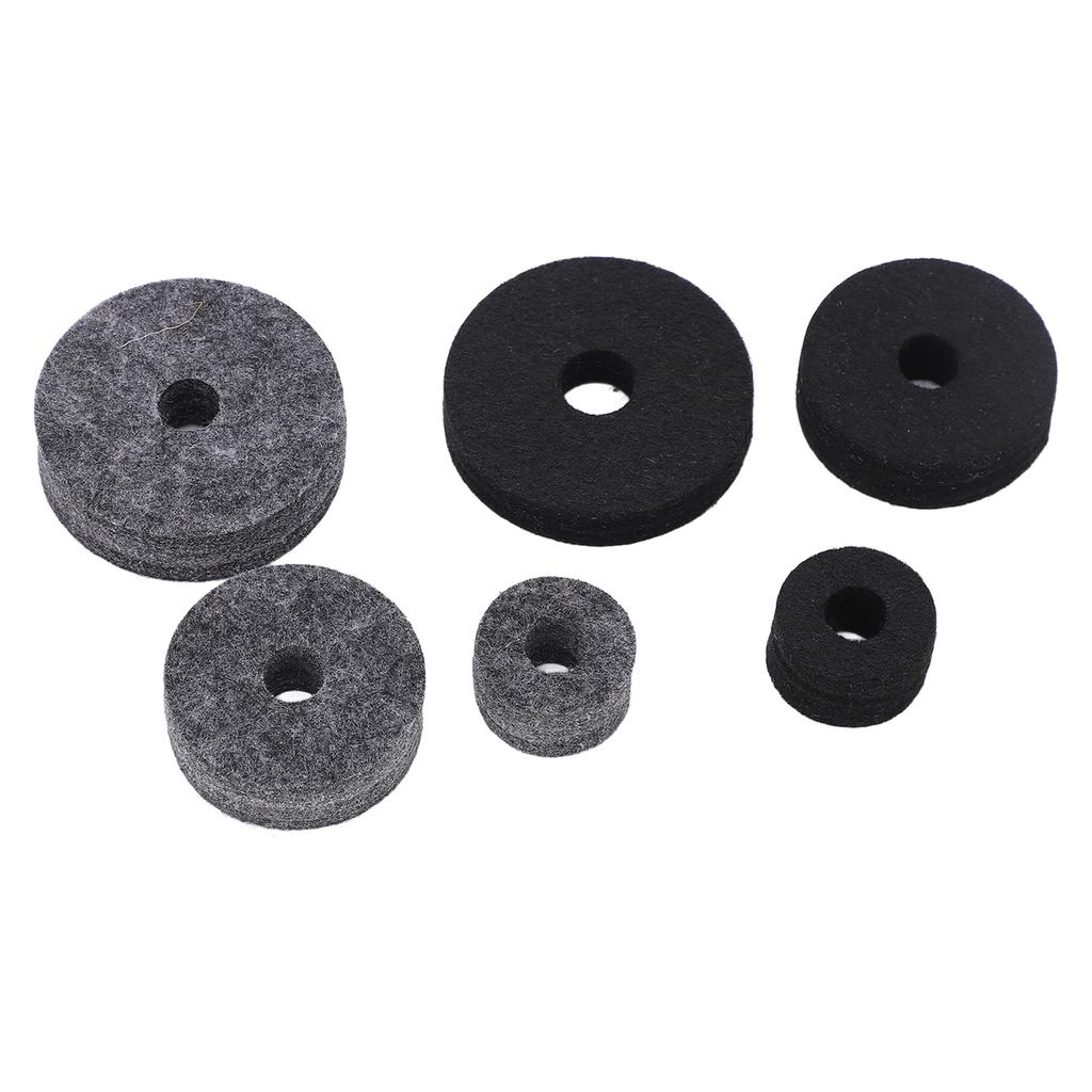 6PCS Drum Felt Pad Set Multiple Sizes Cymbal Non Slip Washer Replacement Black and Gray