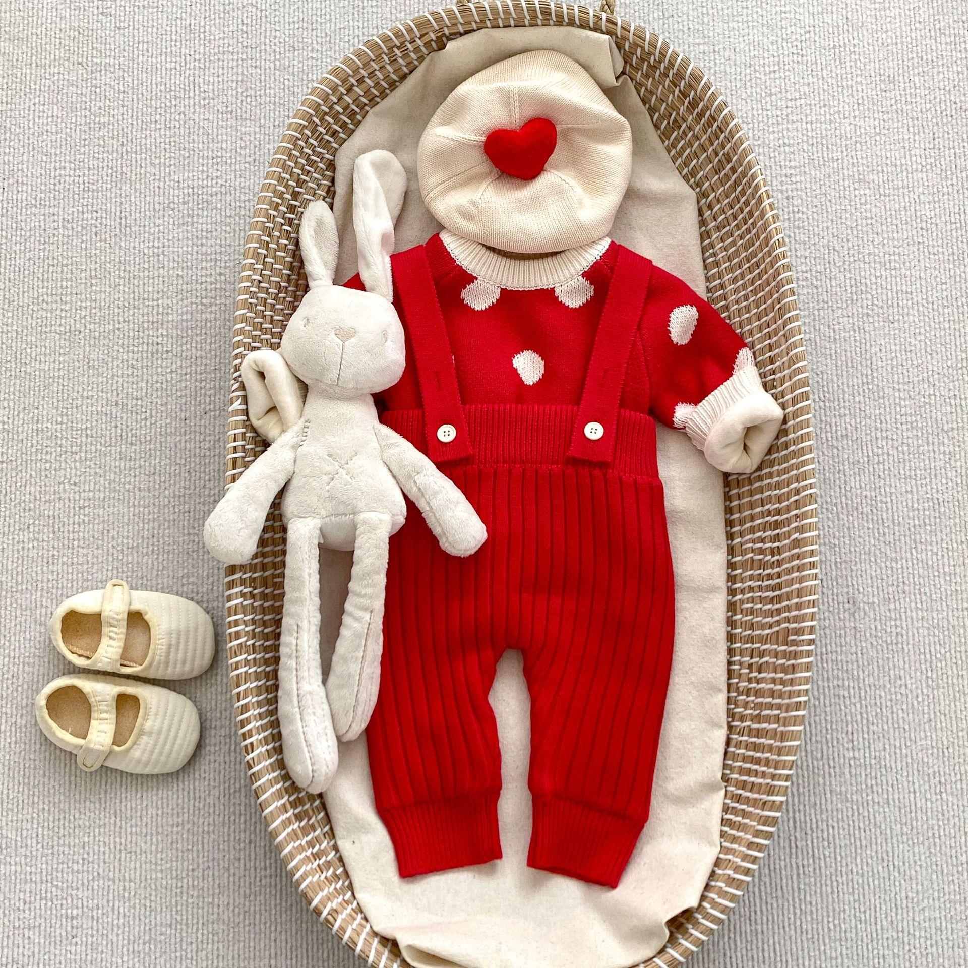 

Новое поступление зимы, детский вязаный костюм на подтяжках, детский комплект из двух предметов, с флисовой подкладкой, утолщенный свитер в горошек с длинными рукавами 100 красный