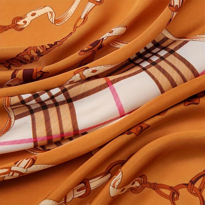 1pcs 70cm Plaid Chain Printed Square Scarf for Women Imitation Silk British Style Headwear Bag Decoration Clothing Square Scarf