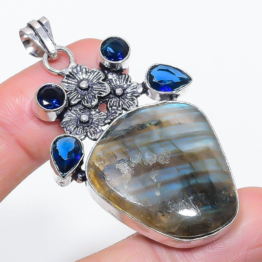 

Натуральный лабрадорит, топаз 925 стерлинговое серебро ювелирная подвеска 2,36 I8K28