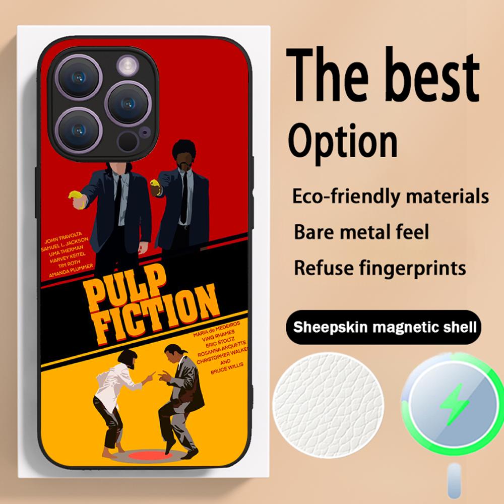 Classic Movies Pulp Fictions Poster Phone Case For iPhone 16 15 14 13 12 11 Plus Pro Max High-end Luxury Magsafe Sheepskin